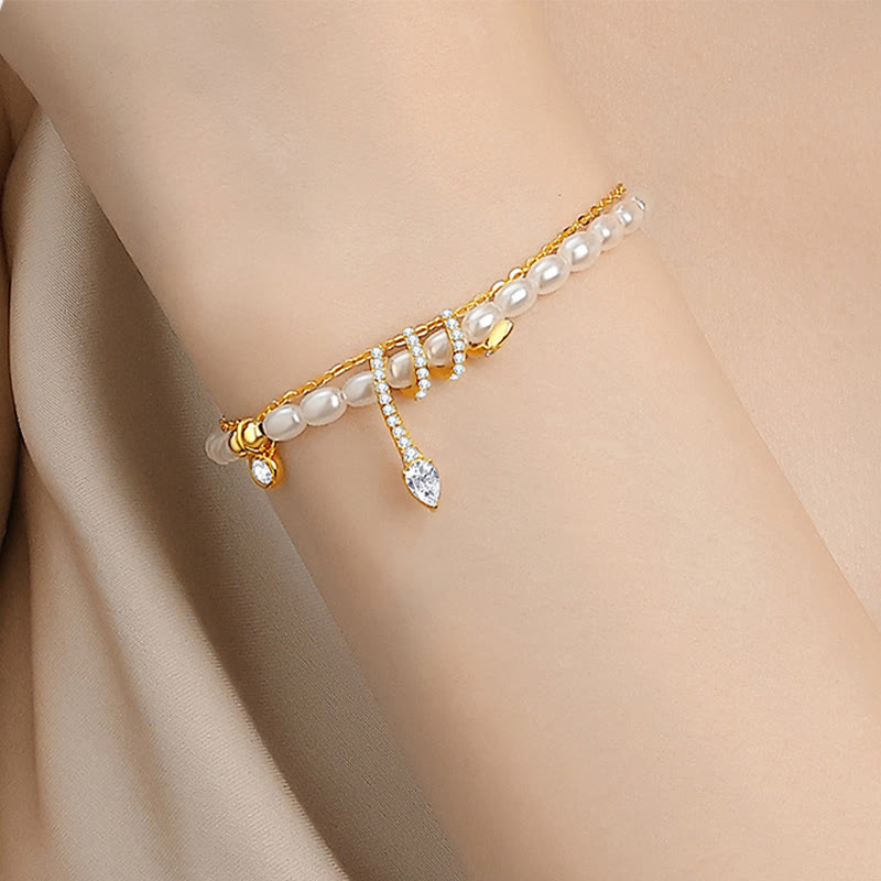 Collier et bracelet en argent sterling 925 avec perles Année du serpent