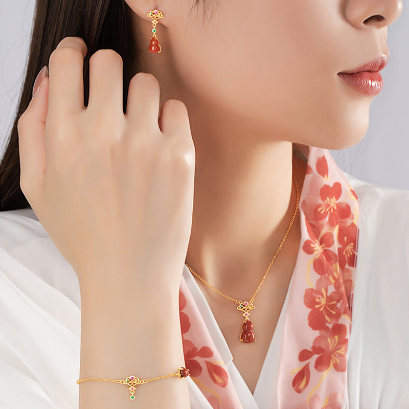 Ensemble de boucles d'oreilles et bracelet en argent sterling 925 avec agate rouge