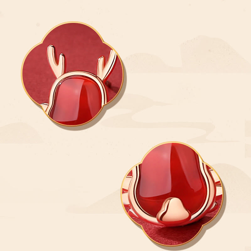 Bijoux en argent sterling 925 avec dragon en agate rouge pour la fortune et la force