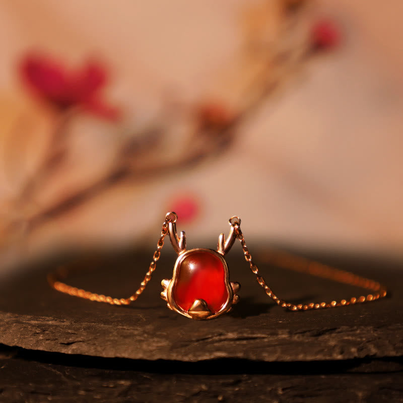 Bijoux en argent sterling 925 avec dragon en agate rouge pour la fortune et la force