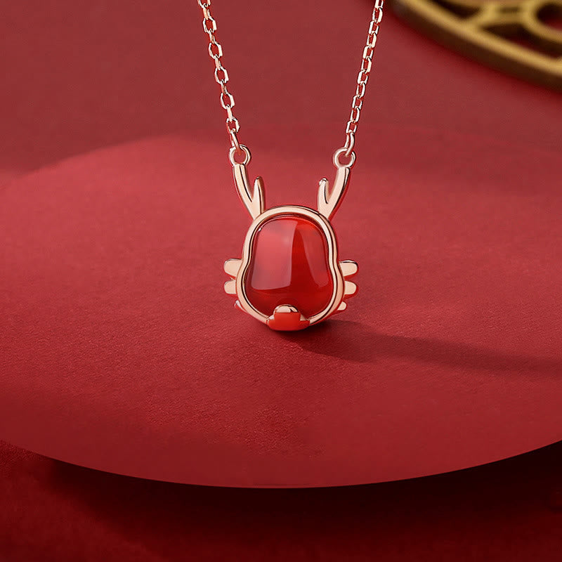 Bijoux en argent sterling 925 avec dragon en agate rouge pour la fortune et la force