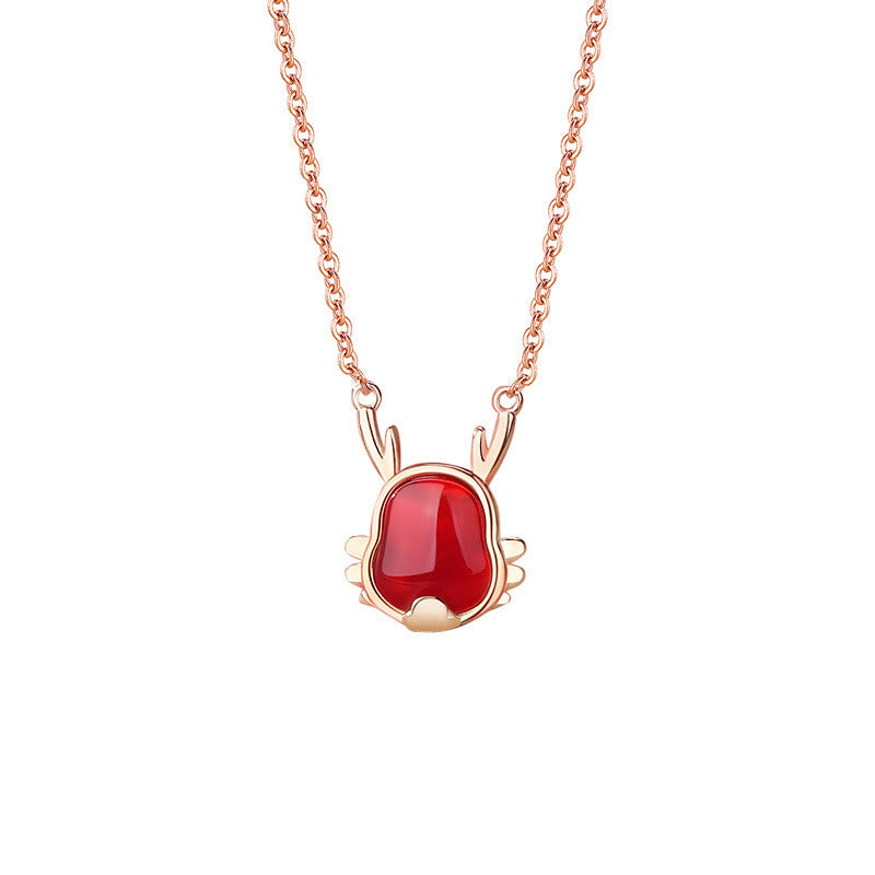 Bijoux en argent sterling 925 avec dragon en agate rouge pour la fortune et la force
