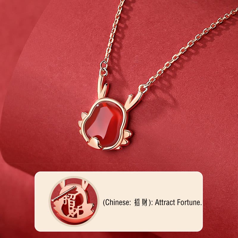 Bijoux en argent sterling 925 avec dragon en agate rouge pour la fortune et la force