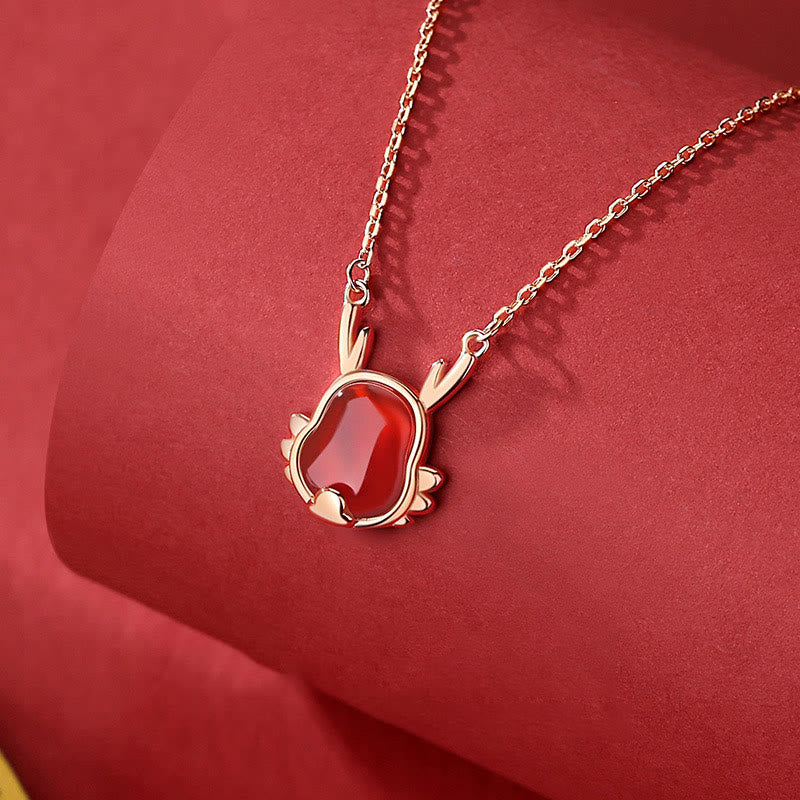 Bijoux en argent sterling 925 avec dragon en agate rouge pour la fortune et la force