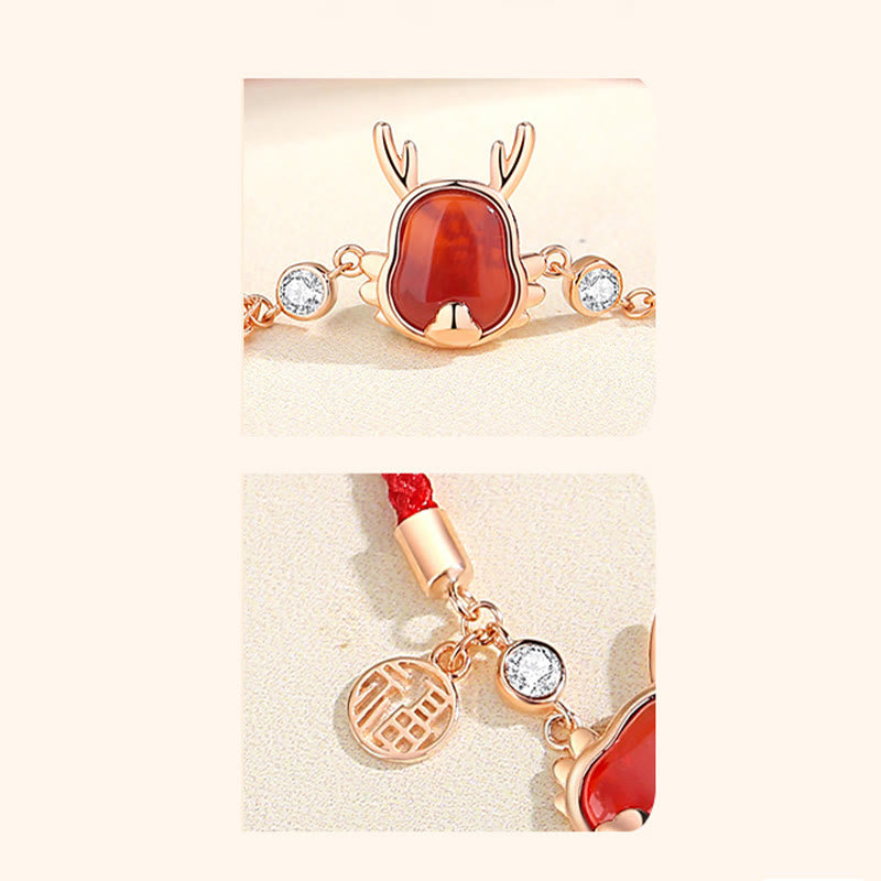 Bijoux en argent sterling 925 avec dragon en agate rouge pour la fortune et la force