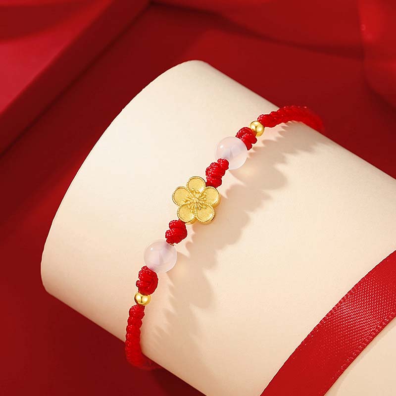 Bracelet porte-bonheur en argent sterling 925 et calcédoine rouge