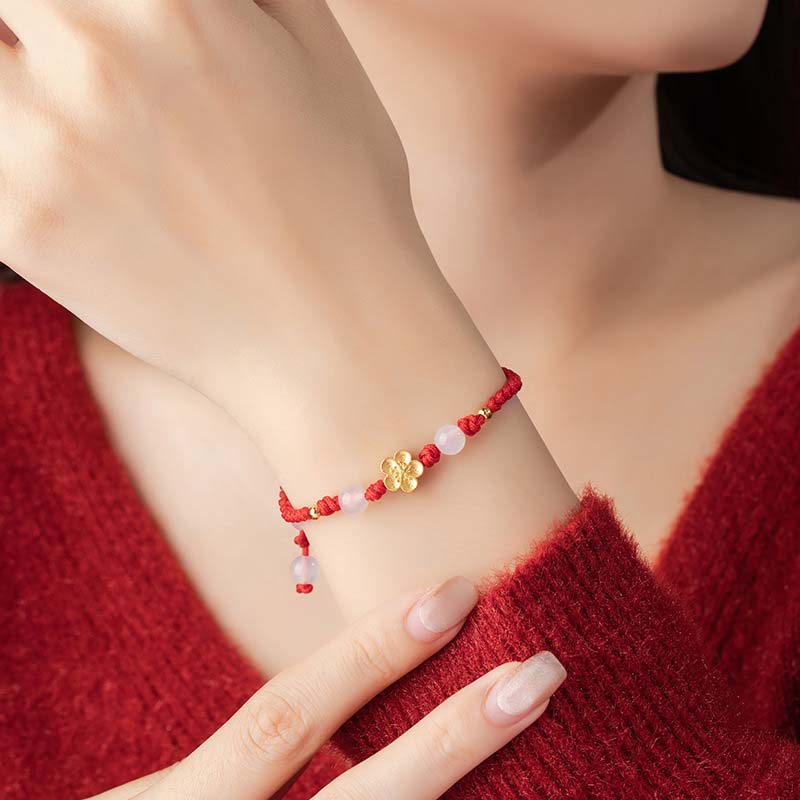 Bracelet porte-bonheur en argent sterling 925 et calcédoine rouge