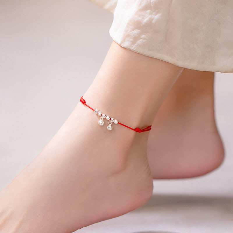Bracelet de cheville spirituel en argent sterling 925 avec breloque clochette rouge