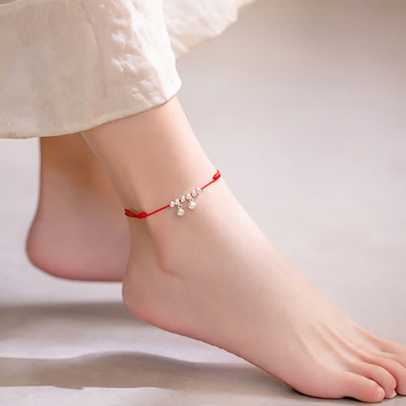 Bracelet de cheville spirituel en argent sterling 925 avec breloque clochette rouge