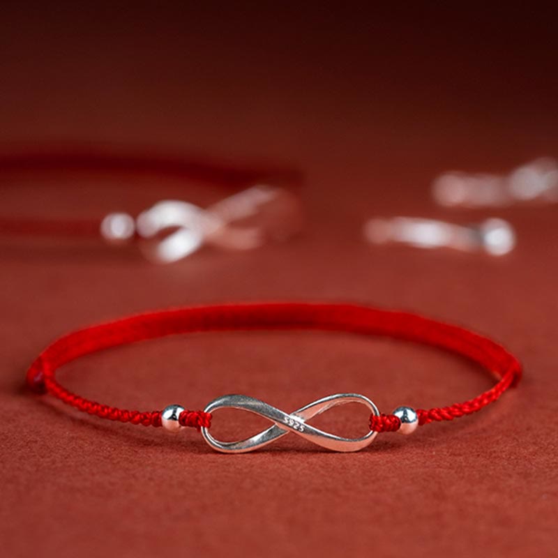 Bracelet en argent sterling 925 avec cordon rouge et protection contre les nœuds sans fin