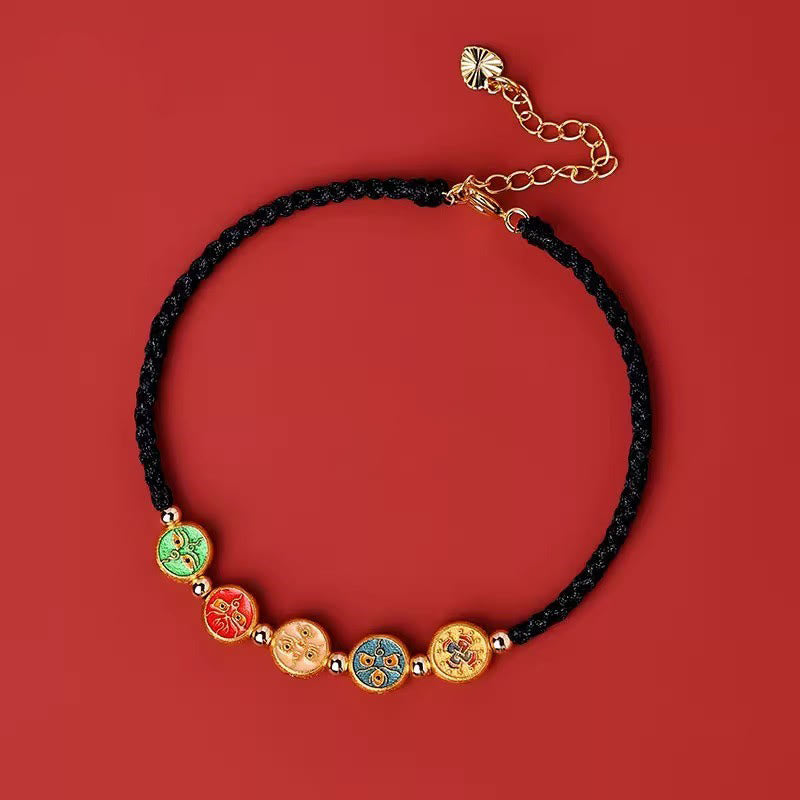 Bracelet en argent sterling 925 avec cordon rouge | Cinq façons de protéger le Dieu de la richesse