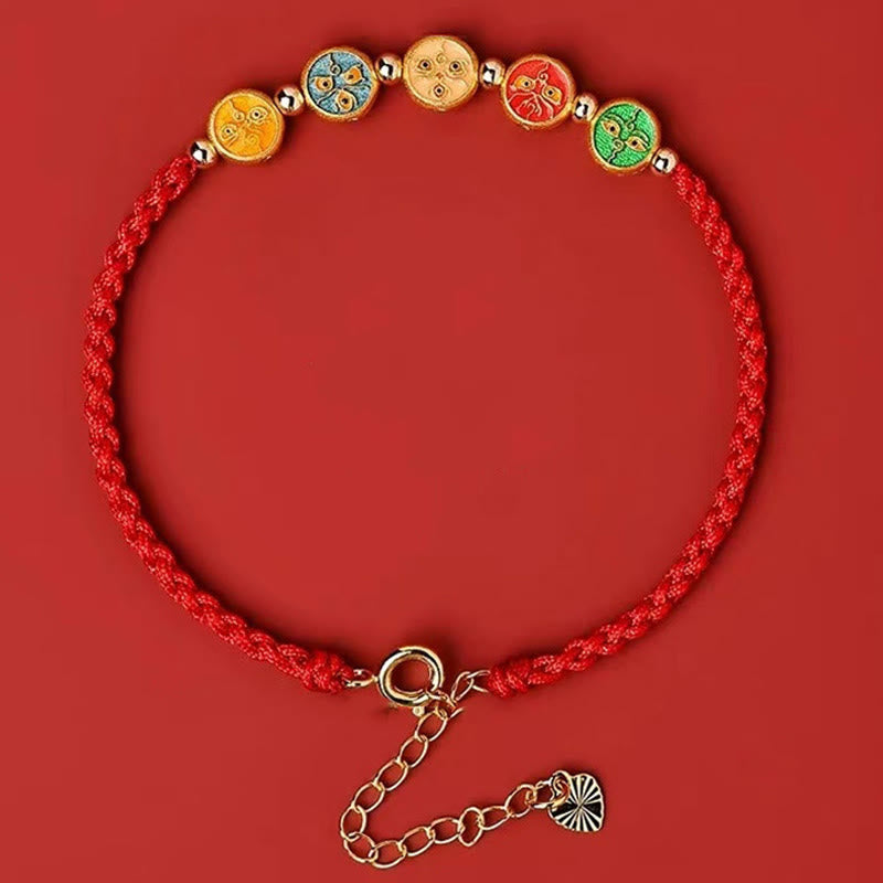 Bracelet en argent sterling 925 avec cordon rouge | Cinq façons de protéger le Dieu de la richesse