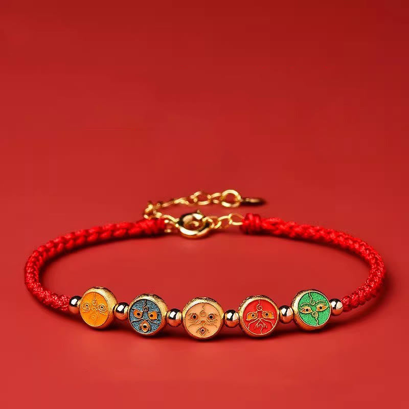 Bracelet en argent sterling 925 avec cordon rouge | Cinq façons de protéger le Dieu de la richesse