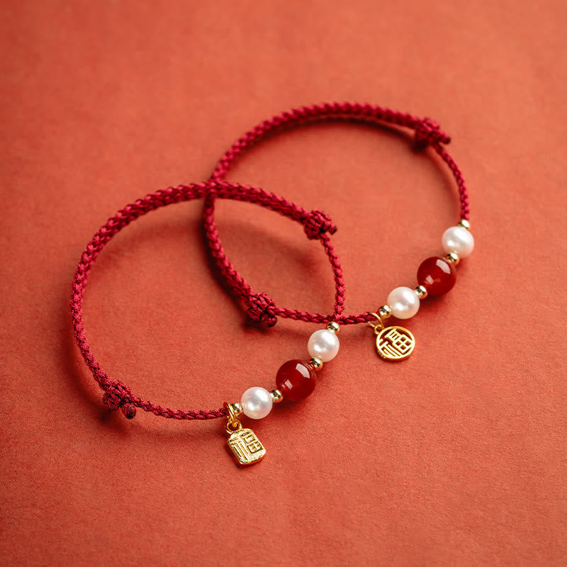 Bracelet en argent sterling 925 avec cordon rouge et personnage Fu