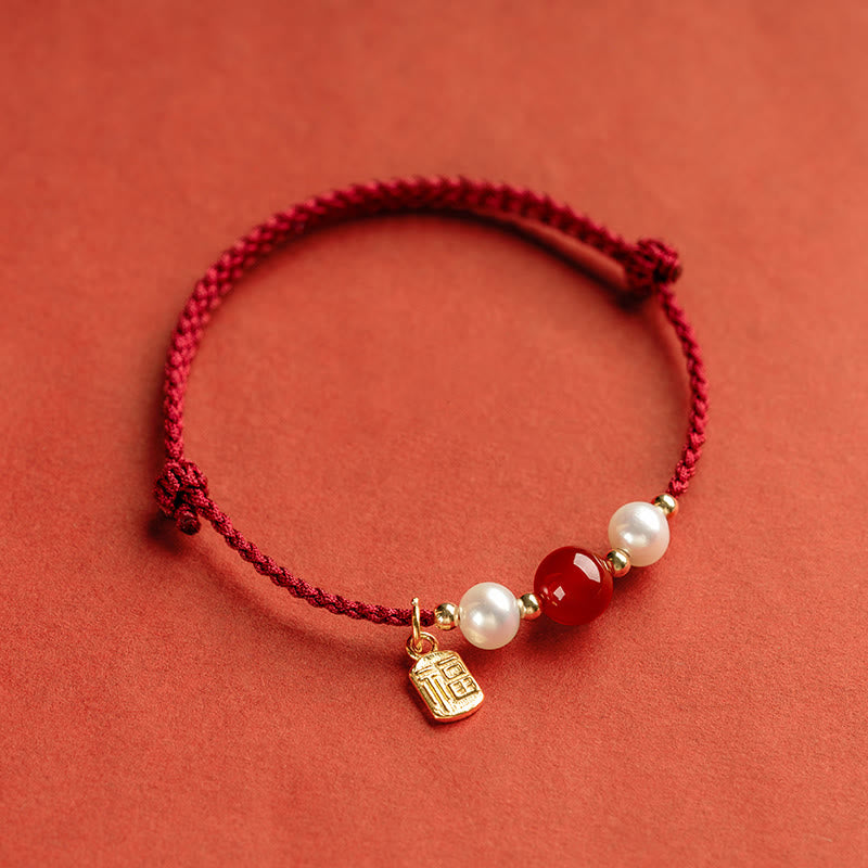 Bracelet en argent sterling 925 avec cordon rouge et personnage Fu