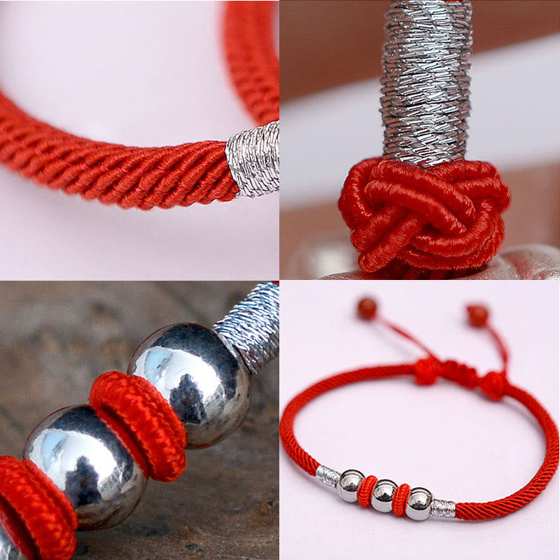 Bracelet en argent sterling 925 avec cordon rouge pour la protection et la chance