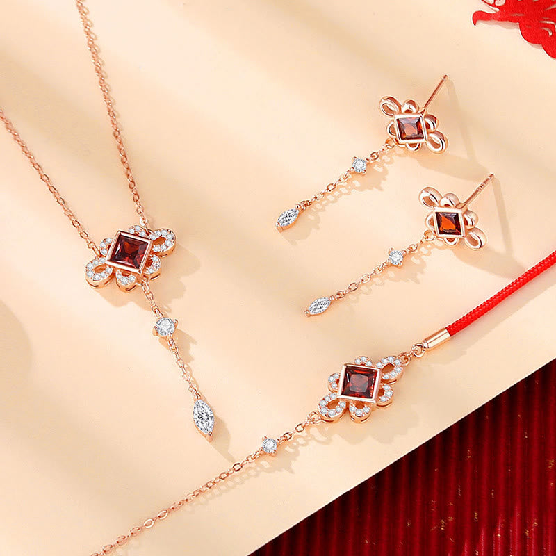 Ensemble de bijoux spirituels en argent sterling 925 et zircon rouge