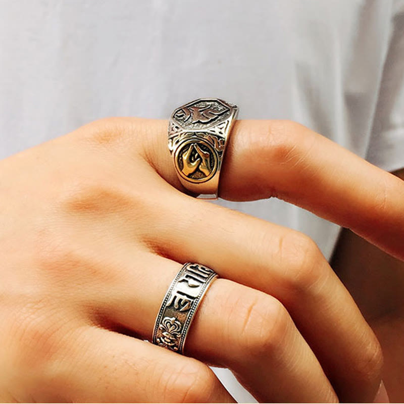 Bague de protection spirituelle réglable en argent sterling 925 sanskrit