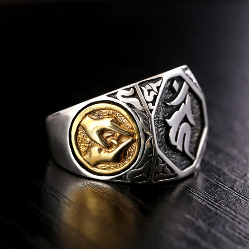 Bague de protection spirituelle réglable en argent sterling 925 sanskrit