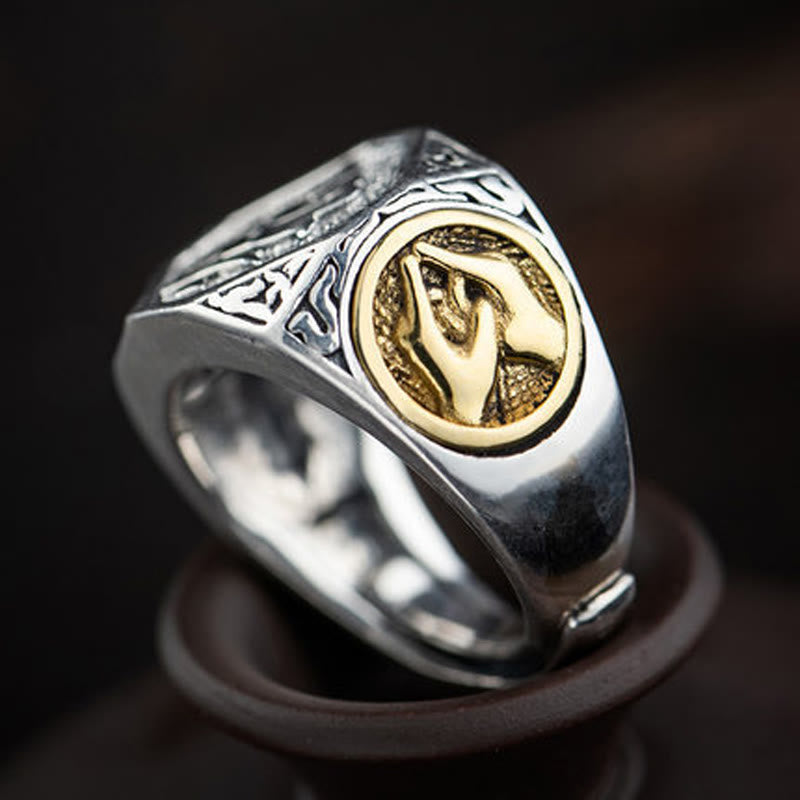 Bague de protection spirituelle réglable en argent sterling 925 sanskrit