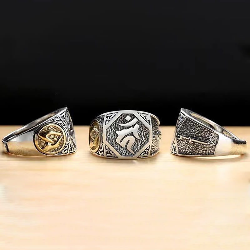 Bague de protection spirituelle réglable en argent sterling 925 sanskrit