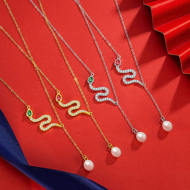 Collier de perles avec pendentif serpent en argent sterling 925 | Protection et sagesse