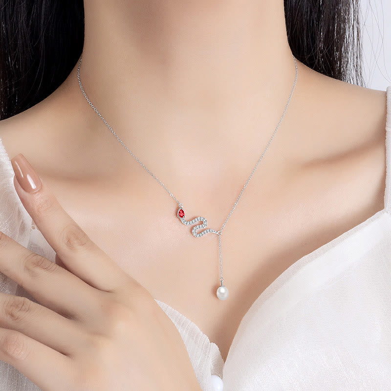 Collier de perles avec pendentif serpent en argent sterling 925 | Protection et sagesse