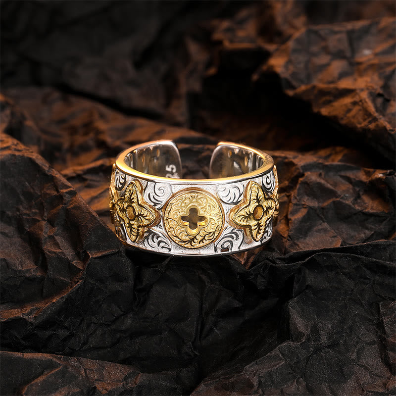 Bague porte-bonheur en argent sterling 925 à motif floral de la dynastie Tang