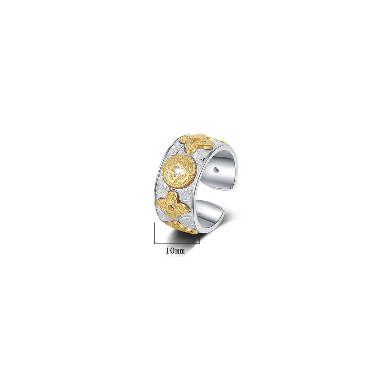 Bague porte-bonheur en argent sterling 925 à motif floral de la dynastie Tang