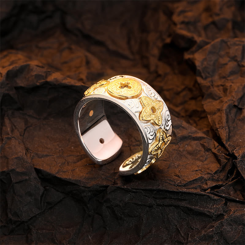 Bague porte-bonheur en argent sterling 925 à motif floral de la dynastie Tang
