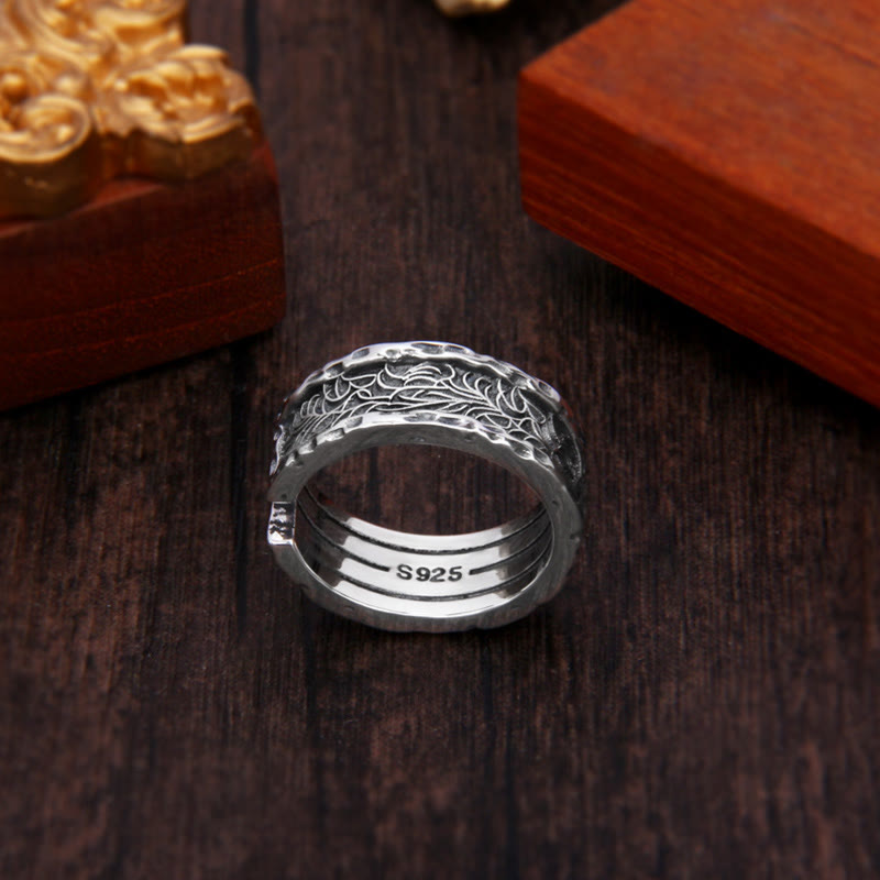 Bague ajustable en argent sterling 925 avec motif de fleurs de la dynastie Tang