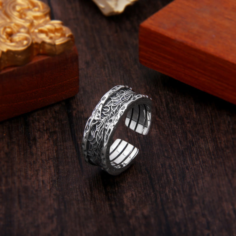 Bague ajustable en argent sterling 925 avec motif de fleurs de la dynastie Tang
