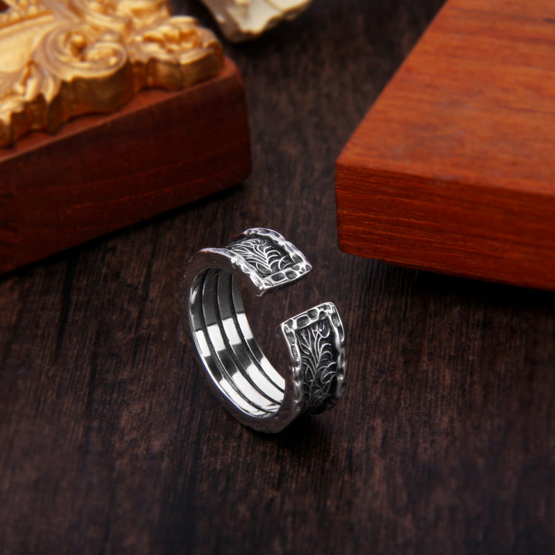 Bague ajustable en argent sterling 925 avec motif de fleurs de la dynastie Tang