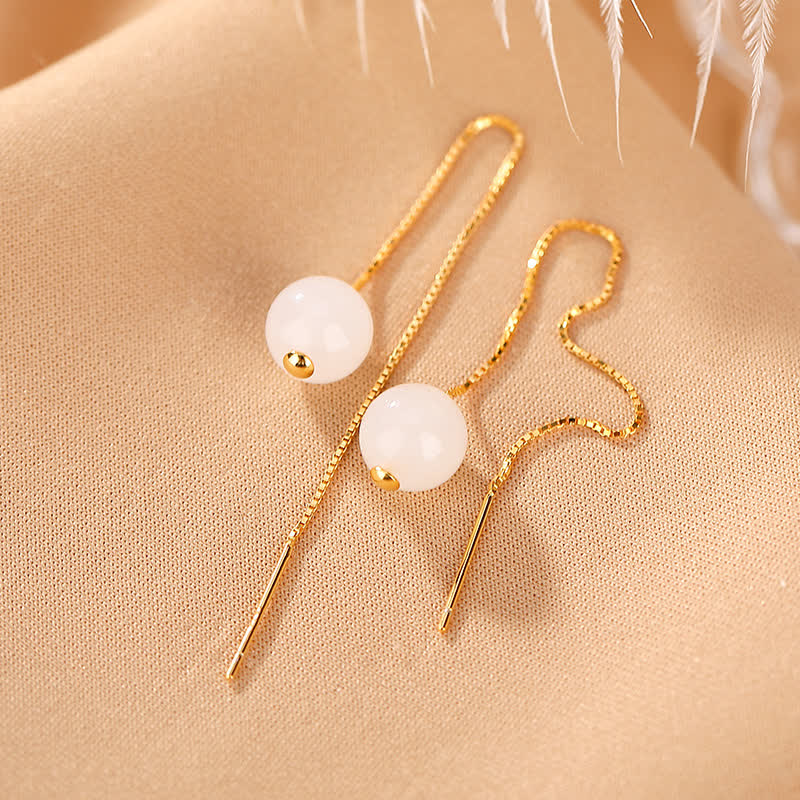 Boucles d'oreilles pendantes en argent sterling 925 et jade blanc