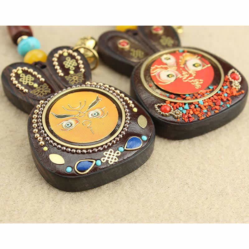 Porte-clés Thangka en ébène, cinq dieux de la richesse, bijoux spirituels