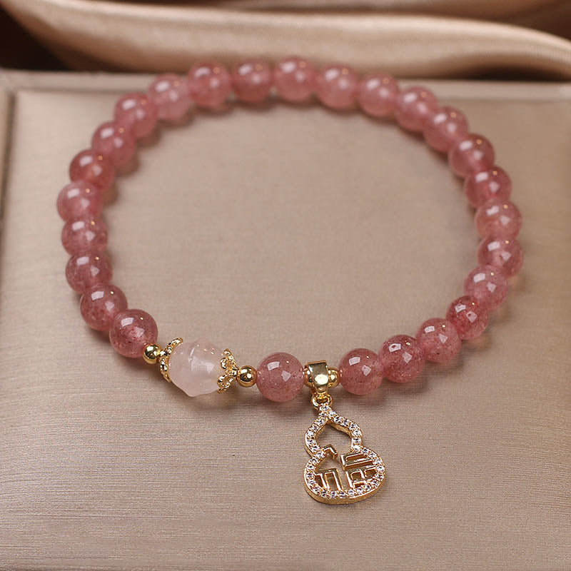 Bracelet d'énergie positive en quartz fraise avec breloque Fu
