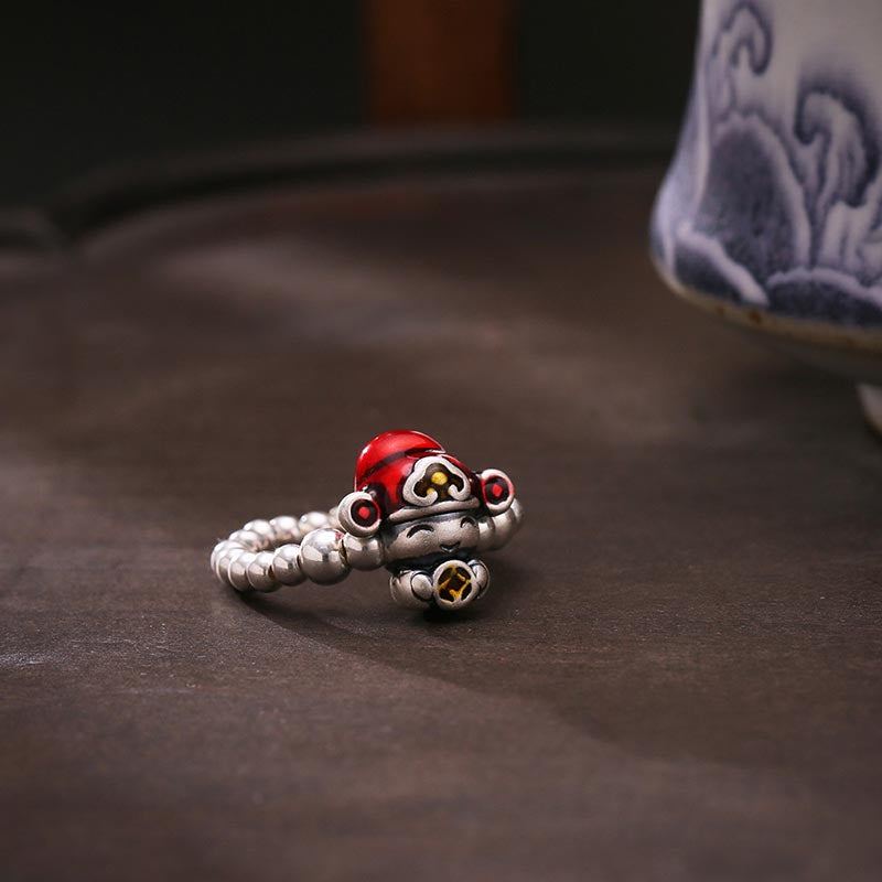 Bague de protection Dieu de la richesse en argent sterling 925 53-54 mm