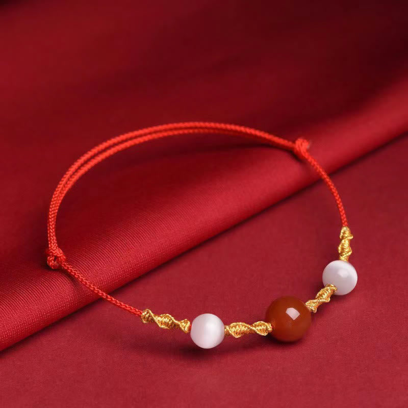 Bracelet ou collier tressé en agate rouge œil de chat calme