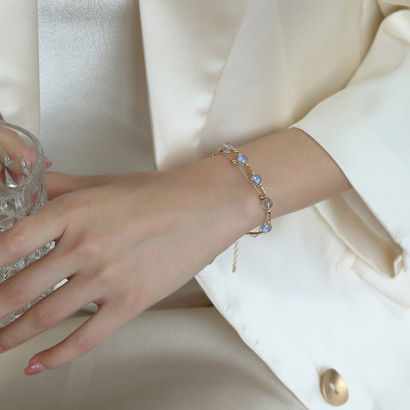 Bracelet chaîne en or 18 carats avec pierre de lune Love & Calm