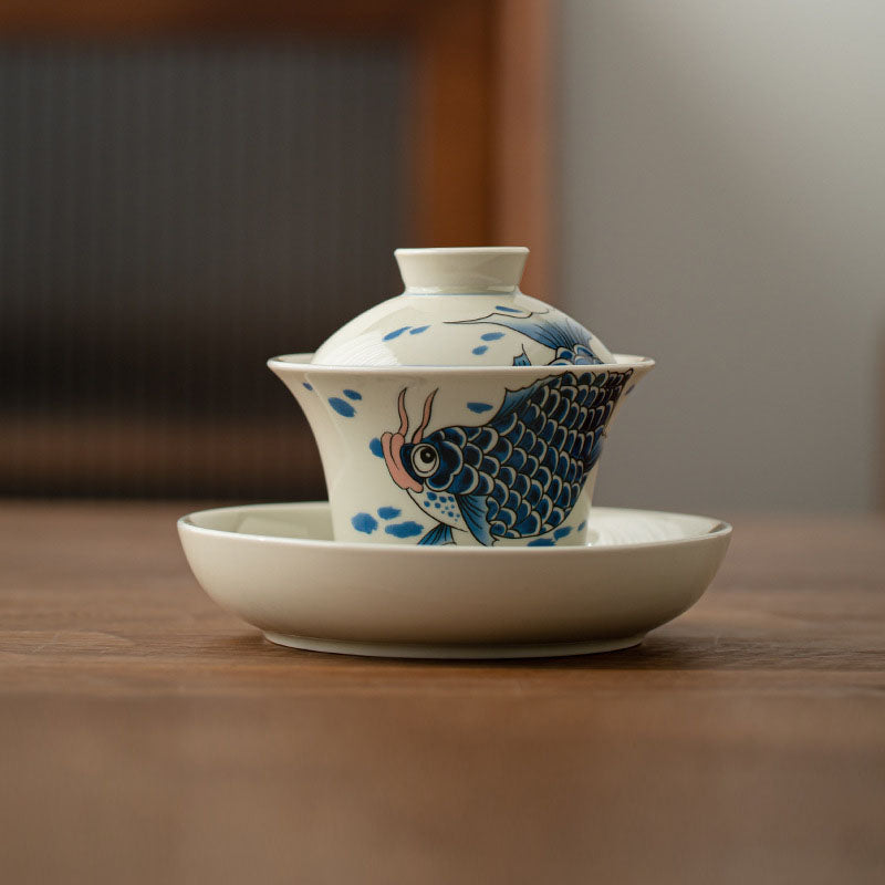 Red Ceramic Koi Fish Gaiwan Teacup 130ml for Tea Rituals