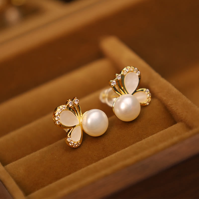 925 Sterling Silver Pearl Butterfly Stud Earrings for Healing & Balance