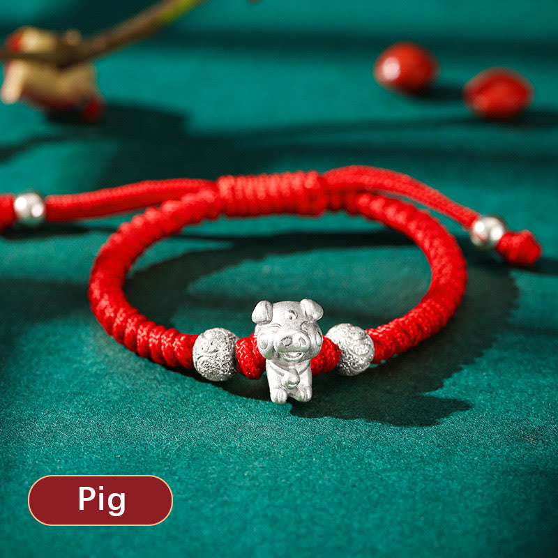 999 Sterling Silver Chinese Zodiac Kids Red Rope Luck Bracelet