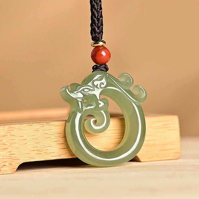 Cyan & White Jade Dragon Protection Necklace 50cm