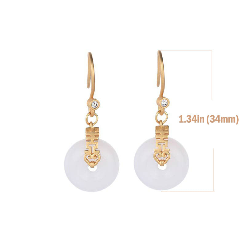 Boucles d'oreilles double bonheur en jade blanc, 3,4 cm de hauteur
