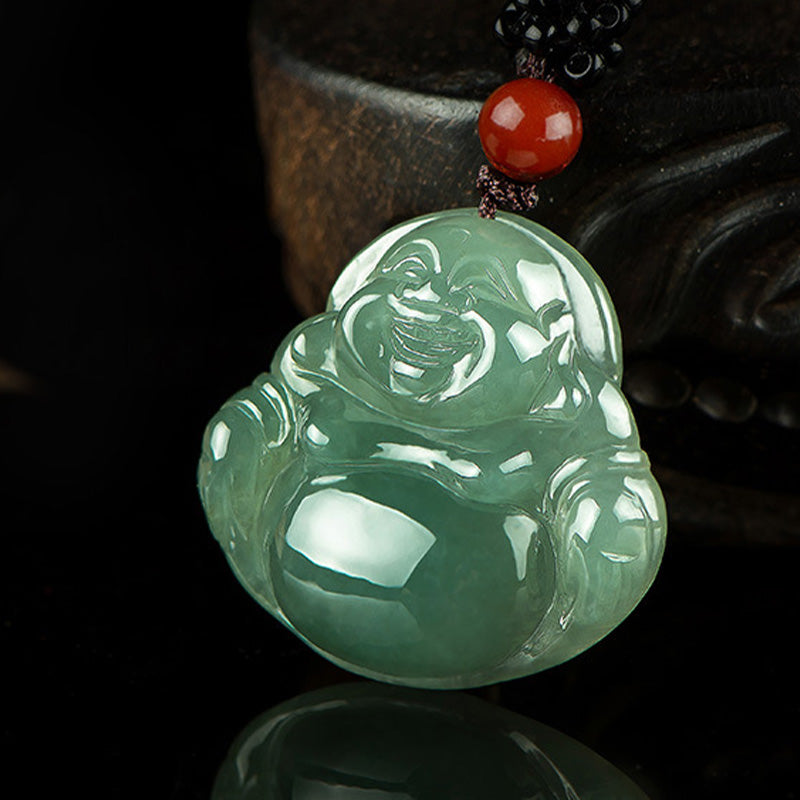 Collier pendentif en jade Bouddha rieur | Abondance et chance