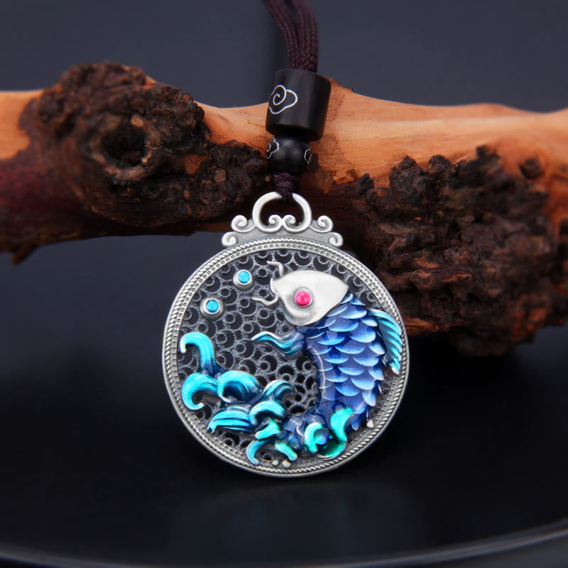 999 Sterling Silver Luck Koi Fish Success Prosperity Necklace