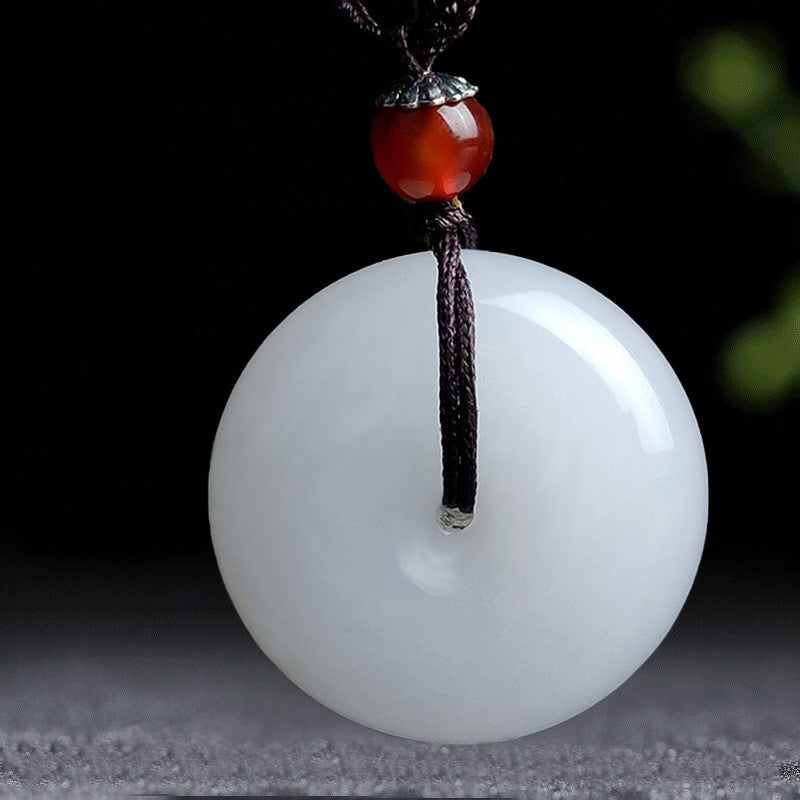 Collier avec boucle de paix en jade blanc, pendentif de bénédiction de 20 mm