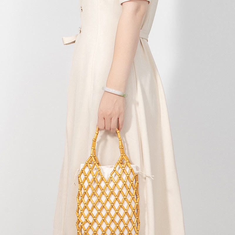 Sac en maille tissée à la main avec perles creuses en bois | Bijoux spirituels