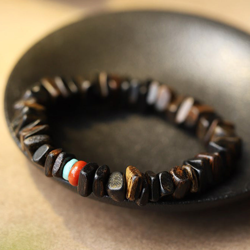 Bracelet d'équilibre en agate rouge et bois d'agar pour la méditation et la paix