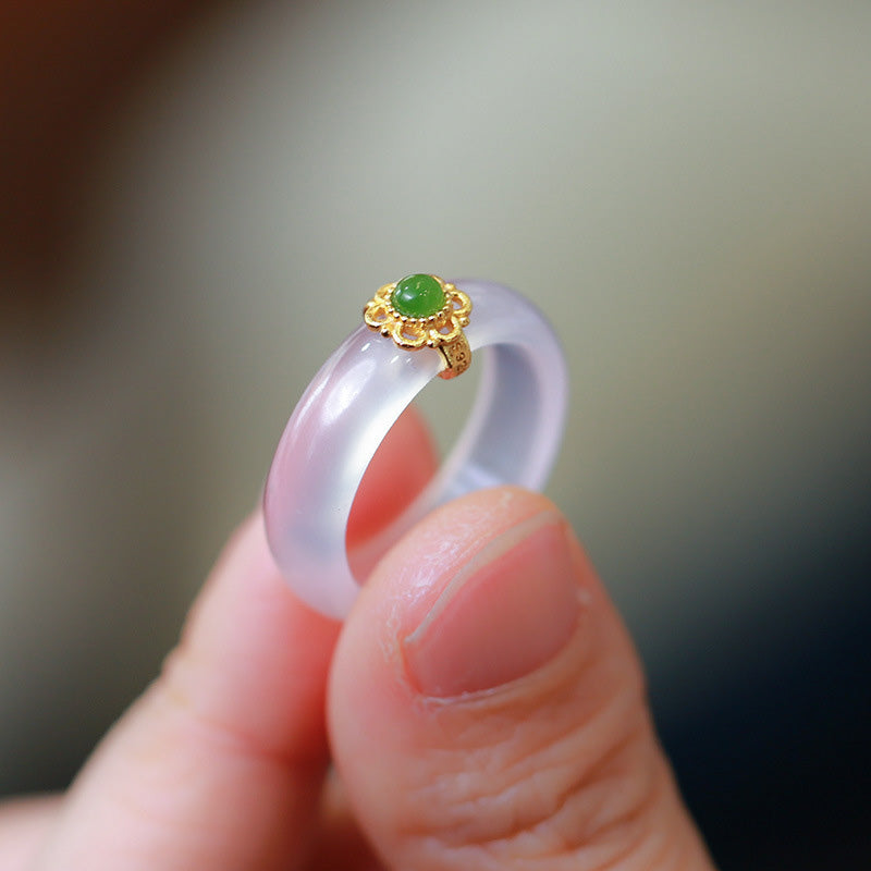 Cyan Jade & Red Agate Luck Protection Ring | Agate Rings